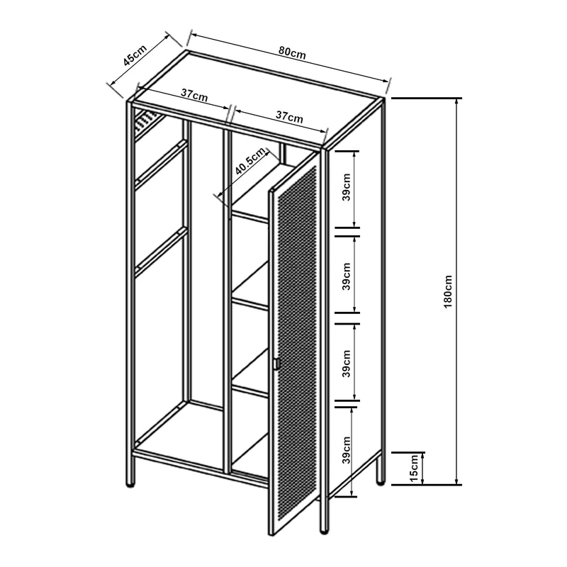 Maatschets Kledingkast Puumala metaal 180x80x45 cm [en.casa]