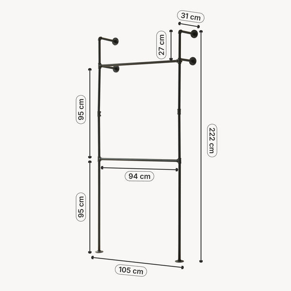 Kledingrek Kenävatka wandmontage zwart [en.casa]