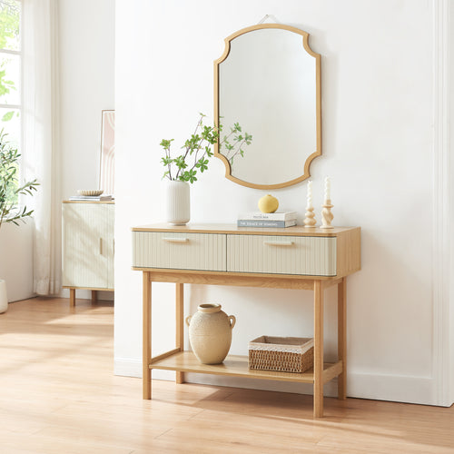 Consoletafel Ferrersp 100x40x80 cm eikenkleurig havermout en naturel [en.casa]