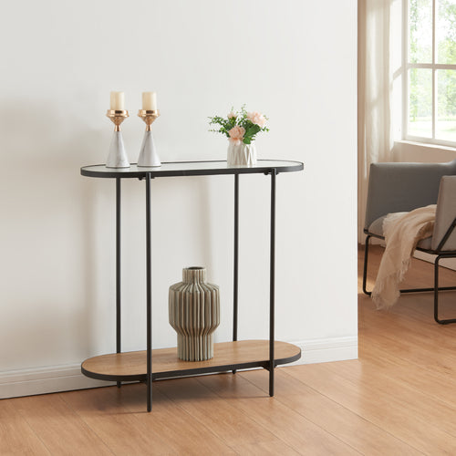 [en.casa] Console tafel Høyanger 80x80x30 cm zwart en eikenkleurig