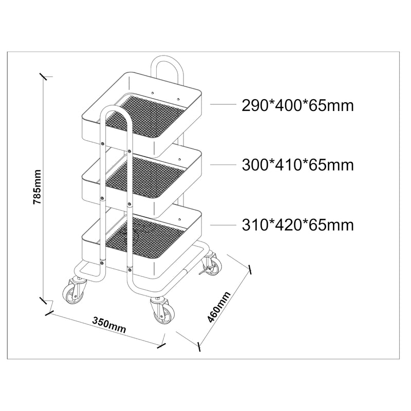 Maatschets [en.casa] Keukentrolley Pyhäntä met 3 manden 78,5x46x35 cm - 7 varianten