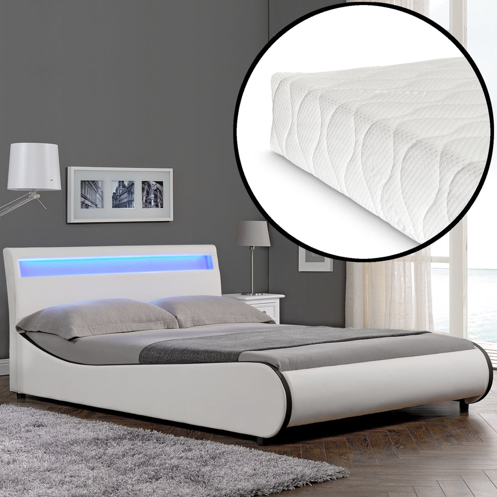 CORIUM LED kunstleren bed Valencia met matras (140/180x200) in 7 kleuren - premiumXL