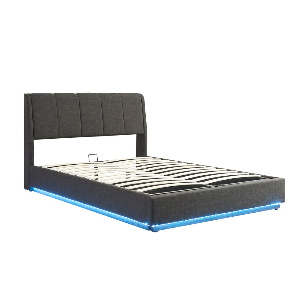 Tweepersoonsbed Tröstiar led bed met opbergruimte linnen [en.casa]