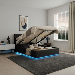 Tweepersoonsbed Tröstiar led bed met opbergruimte linnen [en.casa]