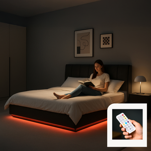 Tweepersoonsbed Tröstiar led bed met opbergruimte linnen [en.casa]