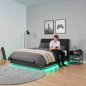 Tweepersoonsbed Tröstiar led bed met opbergruimte linnen [en.casa]