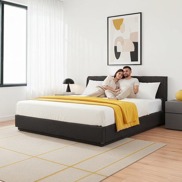 Tweepersoonsbed Tröstiar led bed met opbergruimte linnen [en.casa]