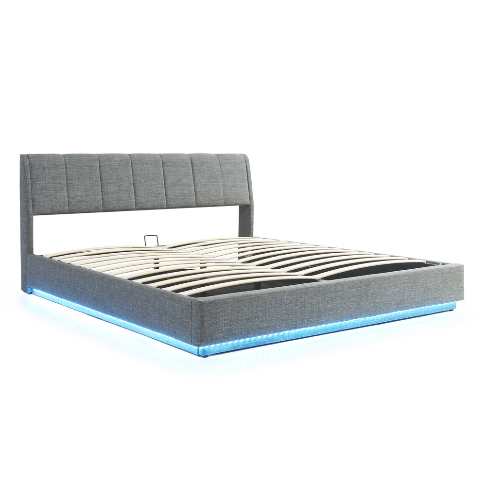 Tweepersoonsbed Tröstiar led bed met opbergruimte linnen [en.casa]