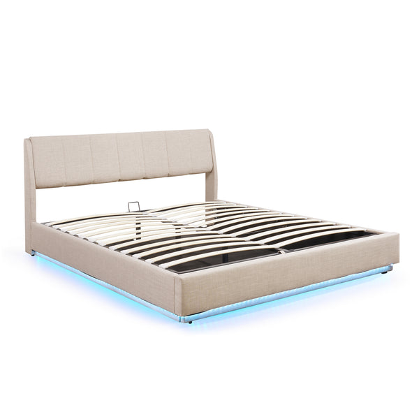 Tweepersoonsbed Tröstiar led bed met opbergruimte linnen [en.casa]