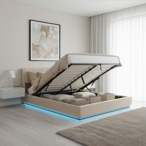 Tweepersoonsbed Tröstiar led bed met opbergruimte linnen [en.casa]