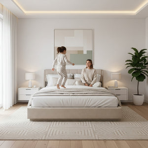 Tweepersoonsbed Tröstiar led bed met opbergruimte linnen [en.casa]