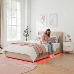 Tweepersoonsbed Tröstiar led bed met opbergruimte linnen [en.casa]