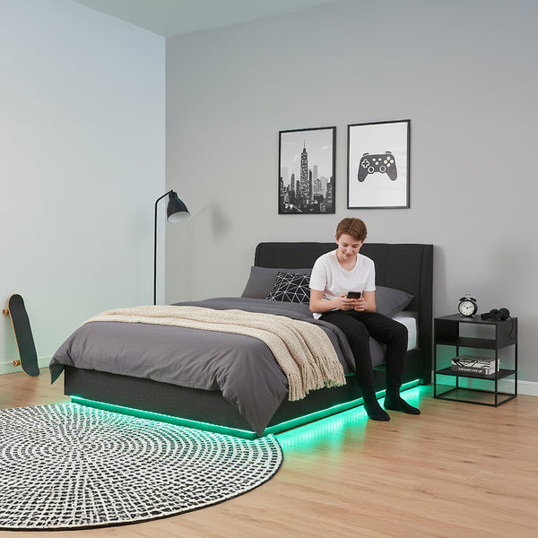 Tweepersoonsbed Tröstiar met matras en LED [en.casa]