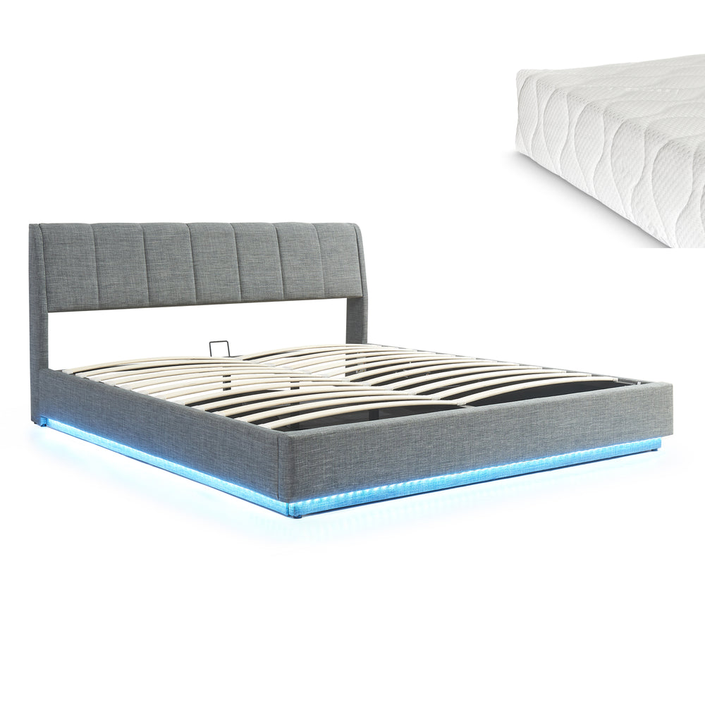 Tweepersoonsbed Tröstiar met matras en LED [en.casa]