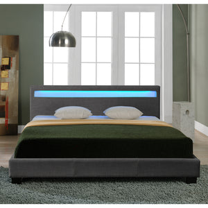 Houten tweepersoonsbed stof donkergrijs met of zonder LED-verlichting en matras - 8 varianten