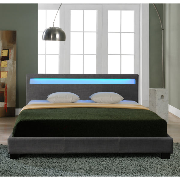 Houten tweepersoonsbed stof donkergrijs met of zonder LED-verlichting en matras - 8 varianten