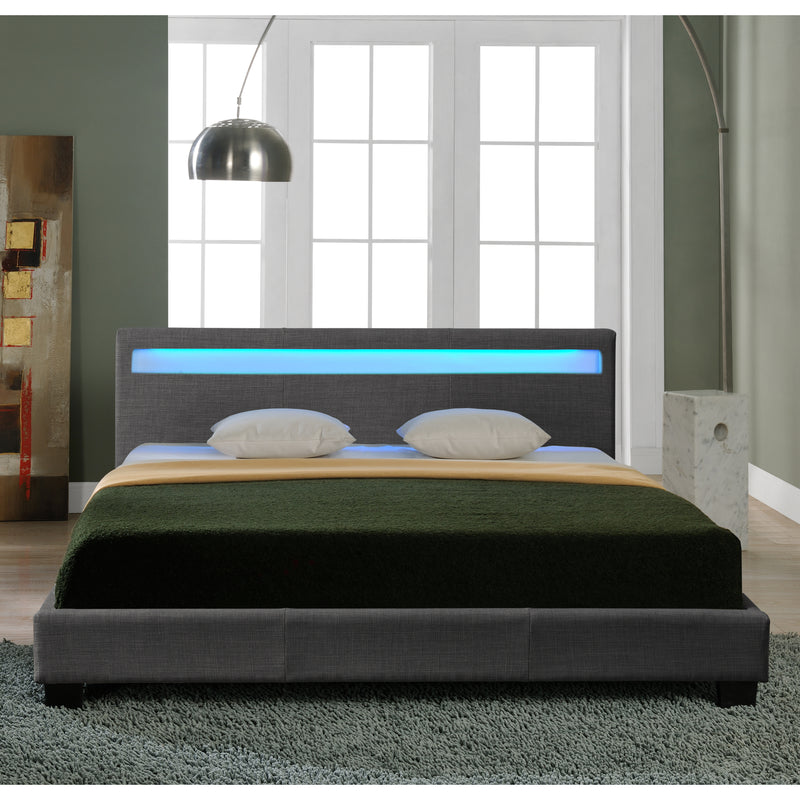 Maatschets Houten tweepersoonsbed stof donkergrijs met of zonder LED-verlichting en matras - 8 varianten