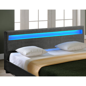 Houten tweepersoonsbed stof donkergrijs met of zonder LED-verlichting en matras - 8 varianten