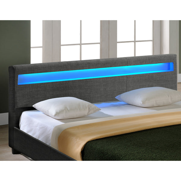 Houten tweepersoonsbed stof donkergrijs met of zonder LED-verlichting en matras - 8 varianten