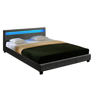 Houten tweepersoonsbed stof donkergrijs met of zonder LED-verlichting en matras - 8 varianten