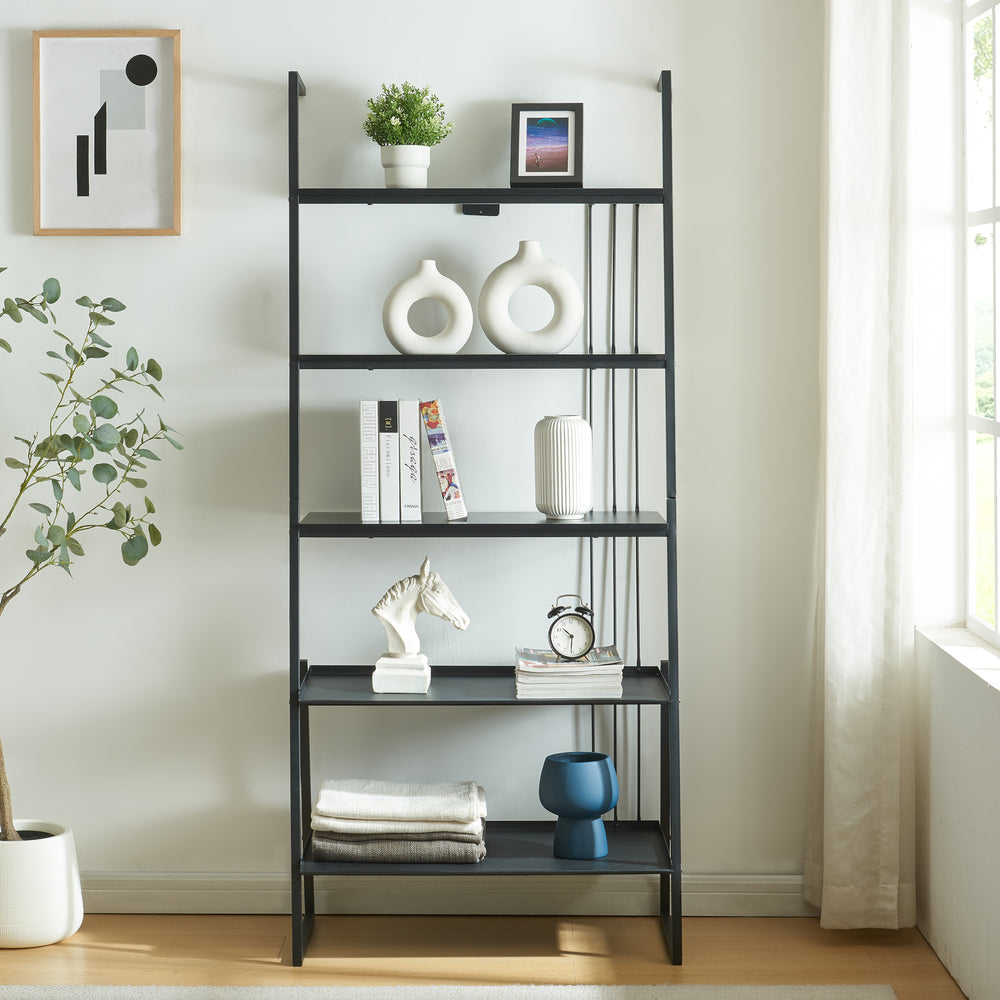 Staand rek Storfjord ladderplank zwart [en.casa]