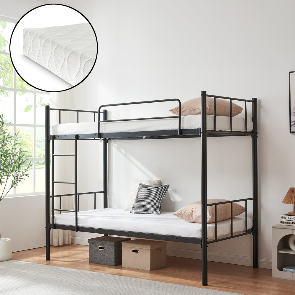 Stapelbed Berimma met 2 matrassen 200x90 cm zwart [en.casa]