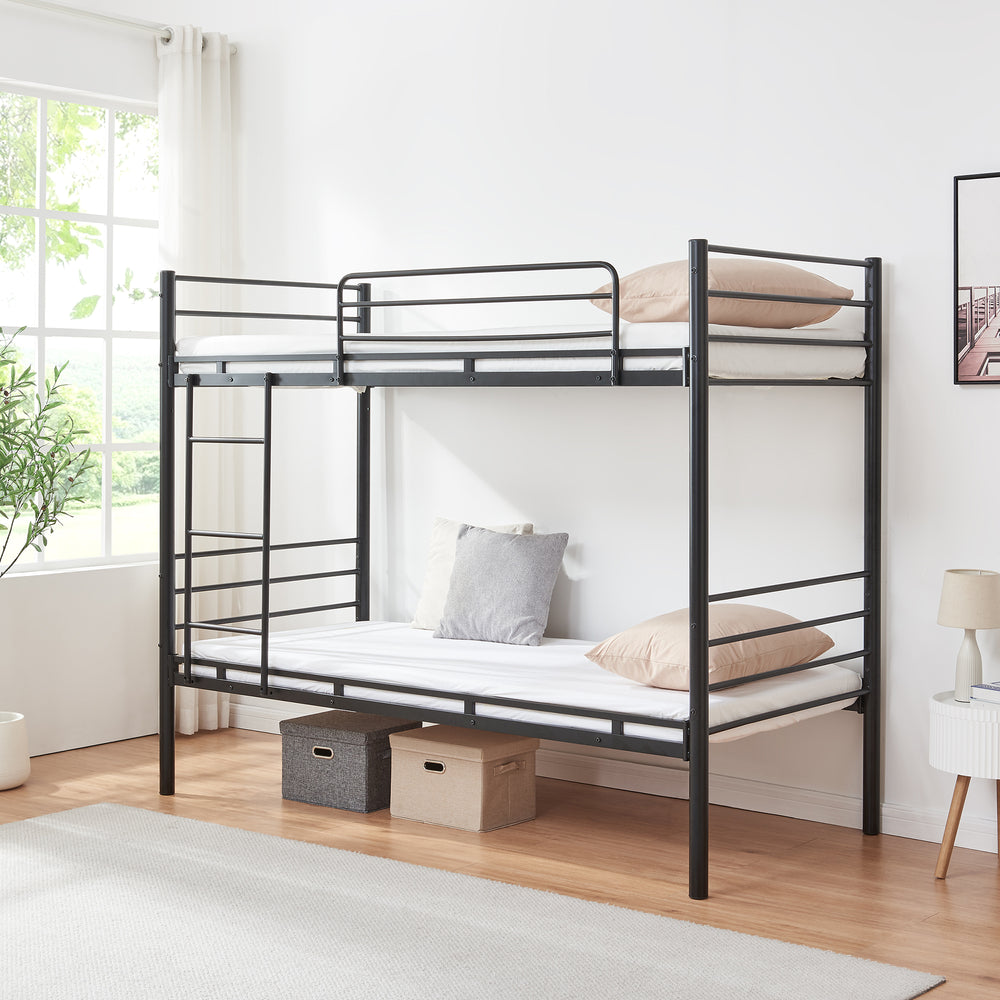 Stapelbed Bevapis 200x90 cm met ladder en uitvalbeveiliging zwart [en.casa]