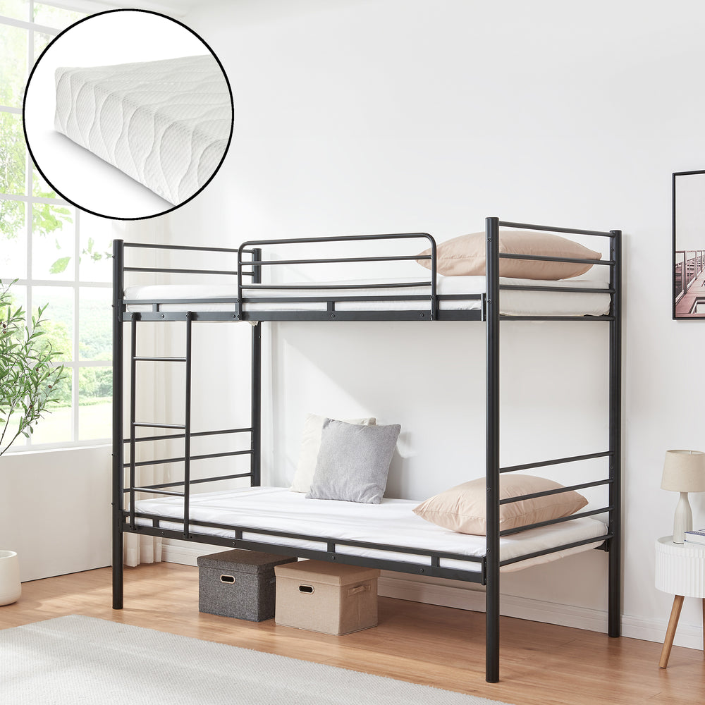 Stapelbed Bevapis met 2 matrassen 200x90 cm zwart [en.casa]