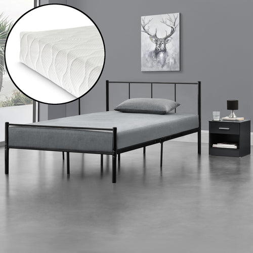 Metallbett mit Kaltschaummatratze Laos Schwarz [en.casa] - premiumXL