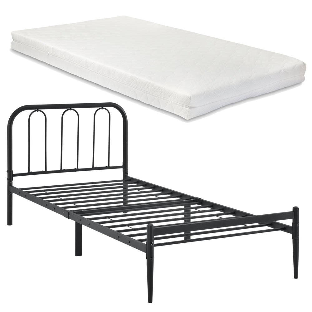 Metalen bedframe Hanko zwart met bedbodem en matras - verschillende maten