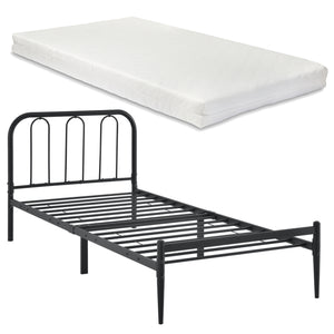 Metalen bedframe Hanko zwart met bedbodem en matras - verschillende maten