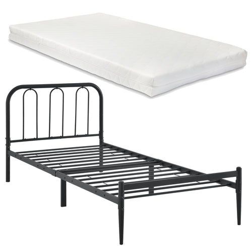 Metalen bedframe Hanko zwart met bedbodem en matras - verschillende maten