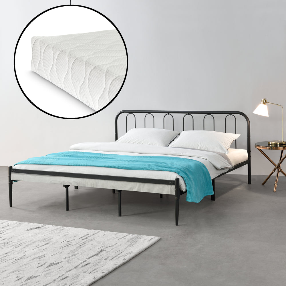Metalen bedframe Hanko zwart met bedbodem en matras - verschillende maten
