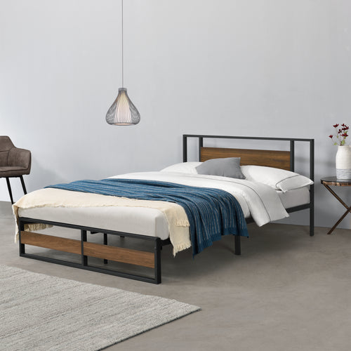 Metalen bed Villach in verschillende maten Zwart Walnoot - Look [en.casa] - premiumXL