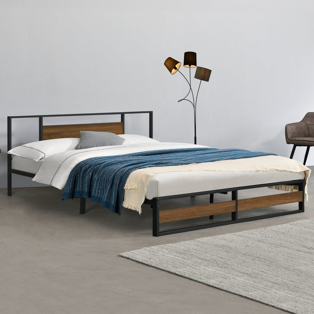 Metalen bed Villach in verschillende maten Zwart Walnoot - Look [en.casa] - premiumXL