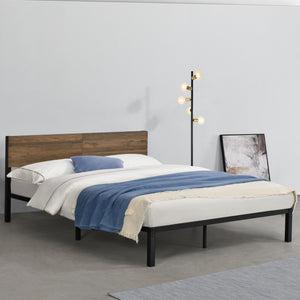 Metalen bed Lausanne bedframe met bedbodem zwart en walnoot - verschillende maten