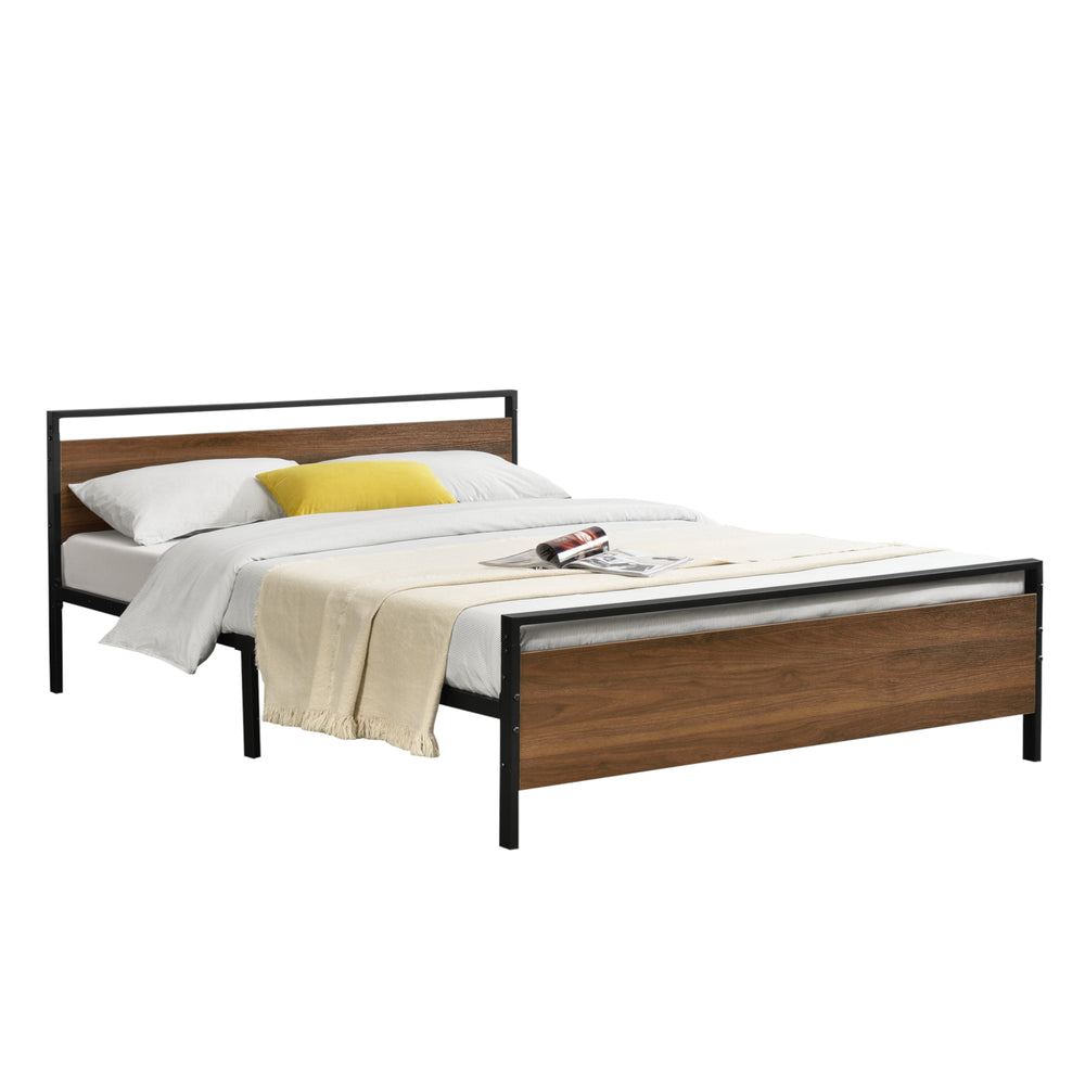 Metalen bed Finse bedframe met bedbodem zwart en walnootkleurig - 2 maten