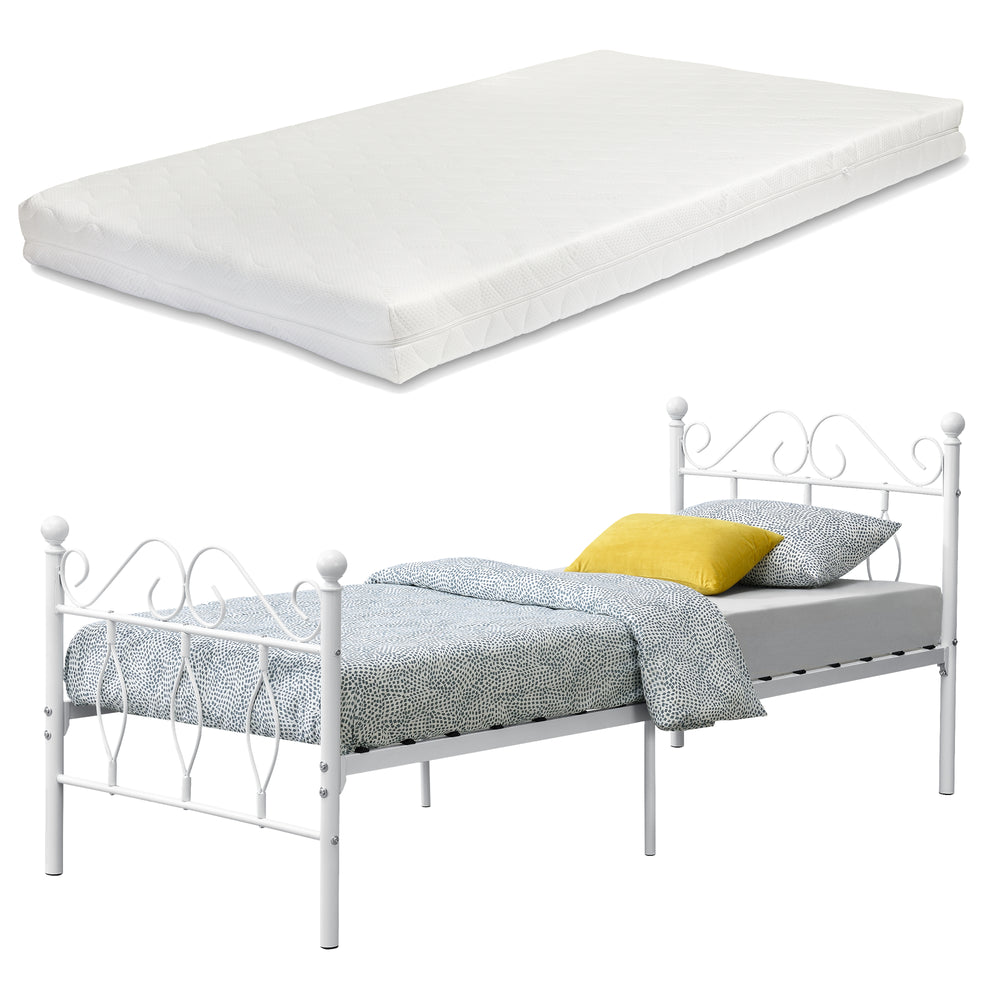 Metallbett Apolda met matras, verschillende maten tot 300kg Wit [en.casa] - premiumXL