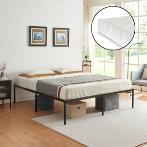 Metalen bedframe Vårdö met bedbodem en matras zwart [en.casa] [neu.haus]
