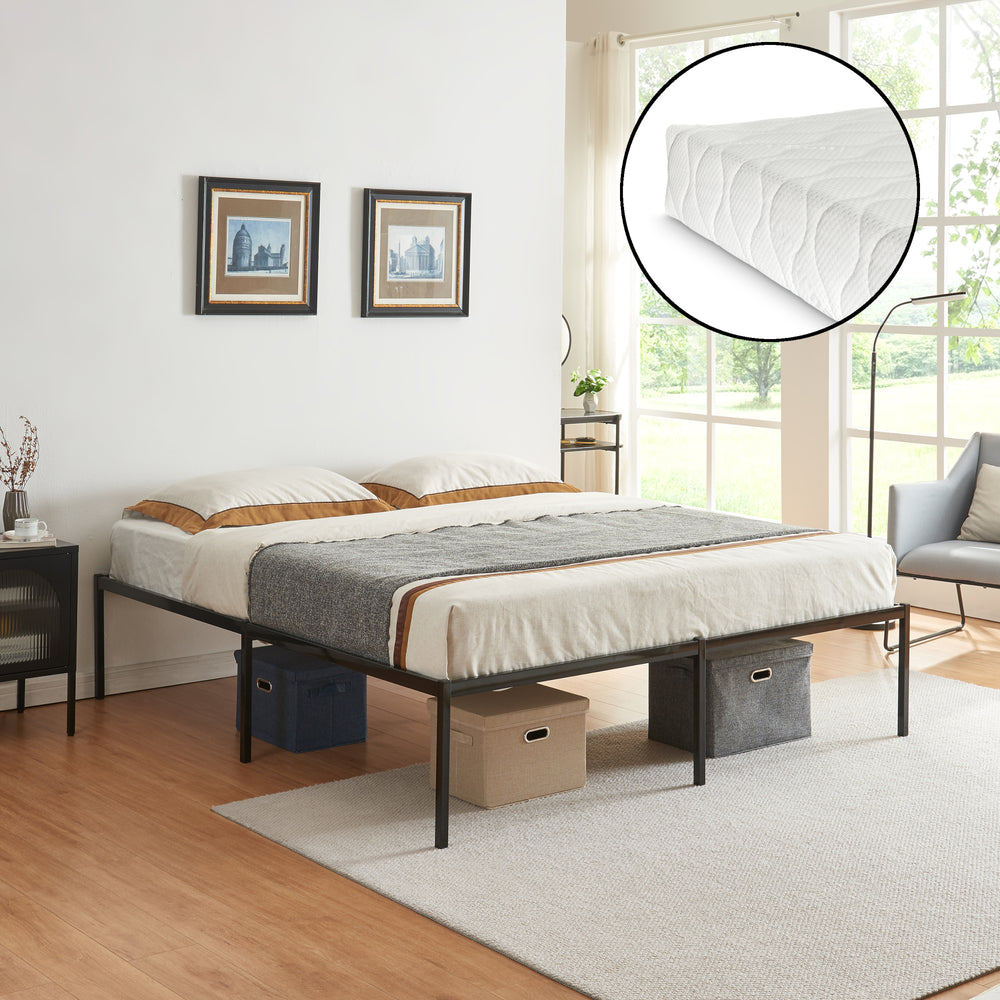 Metalen bedframe Vårdö met bedbodem en matras zwart [en.casa] [neu.haus]