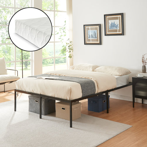 Metalen bedframe Vårdö met bedbodem en matras zwart [en.casa] [neu.haus]