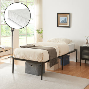Metalen bedframe Vårdö met bedbodem en matras zwart [en.casa] [neu.haus]