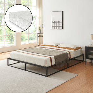 Metalen bedframe met bedbodem en matras zwart [en.casa] [neu.haus]