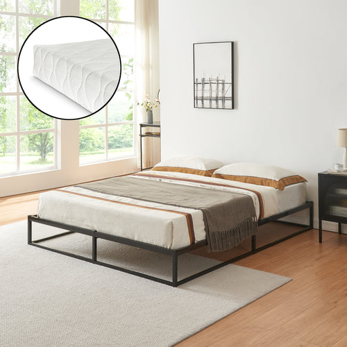 Metalen bedframe met bedbodem en matras zwart [en.casa] [neu.haus]