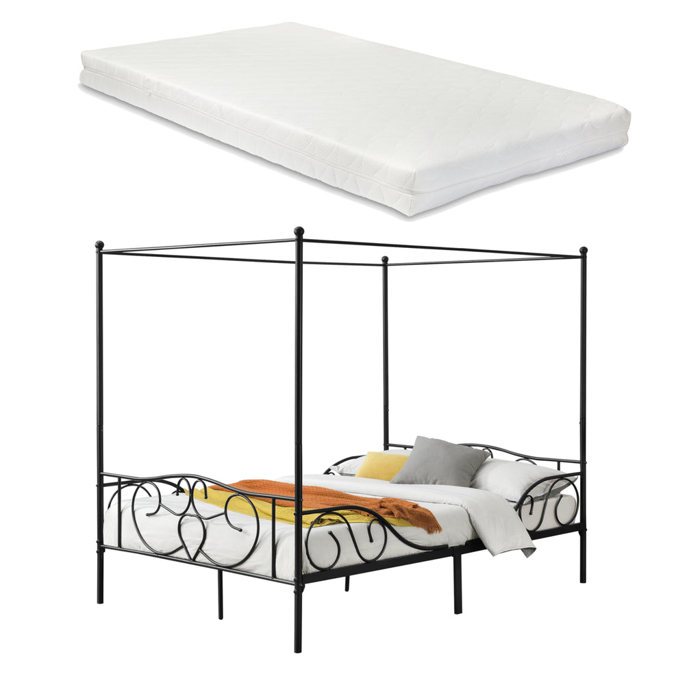 Metalen hemelbed Finström met bedbodem en matras [en.casa]