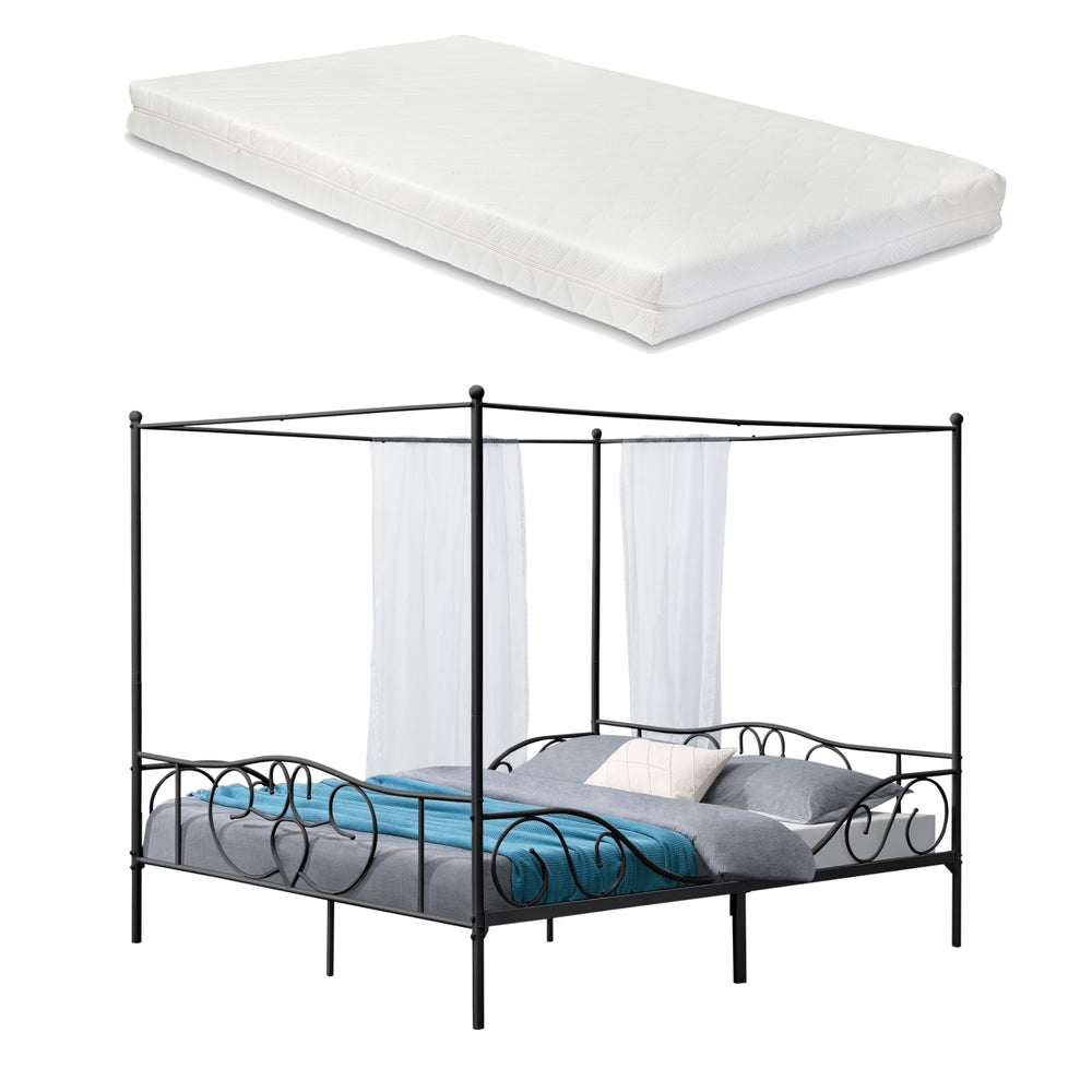 Metalen hemelbed Finström met bedbodem en matras [en.casa]