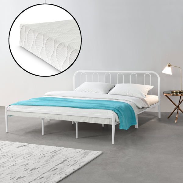 Metalen bedframe Hanko wit met matras - verschillende maten
