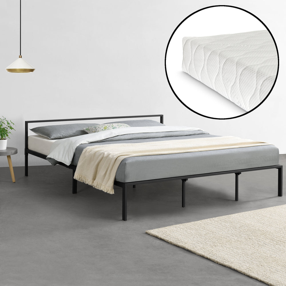 Metalen bed Imatra met matras in verschillende maten Zwart en.casa - premiumXL