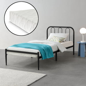 Metalen bedframe Hanko zwart met bedbodem en matras - verschillende maten
