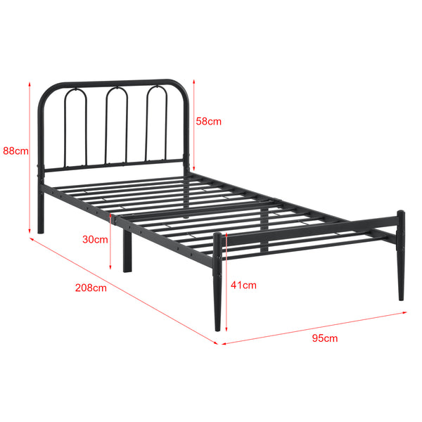 Metalen bedframe Hanko zwart met bedbodem en matras - verschillende maten